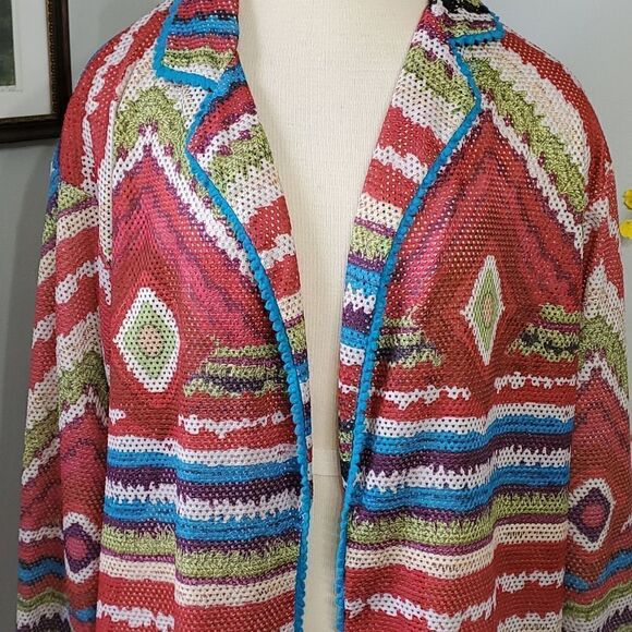 Misslook open net colorful jacket. Size XL. Tourqwise piping . - Picture 2 of 8
